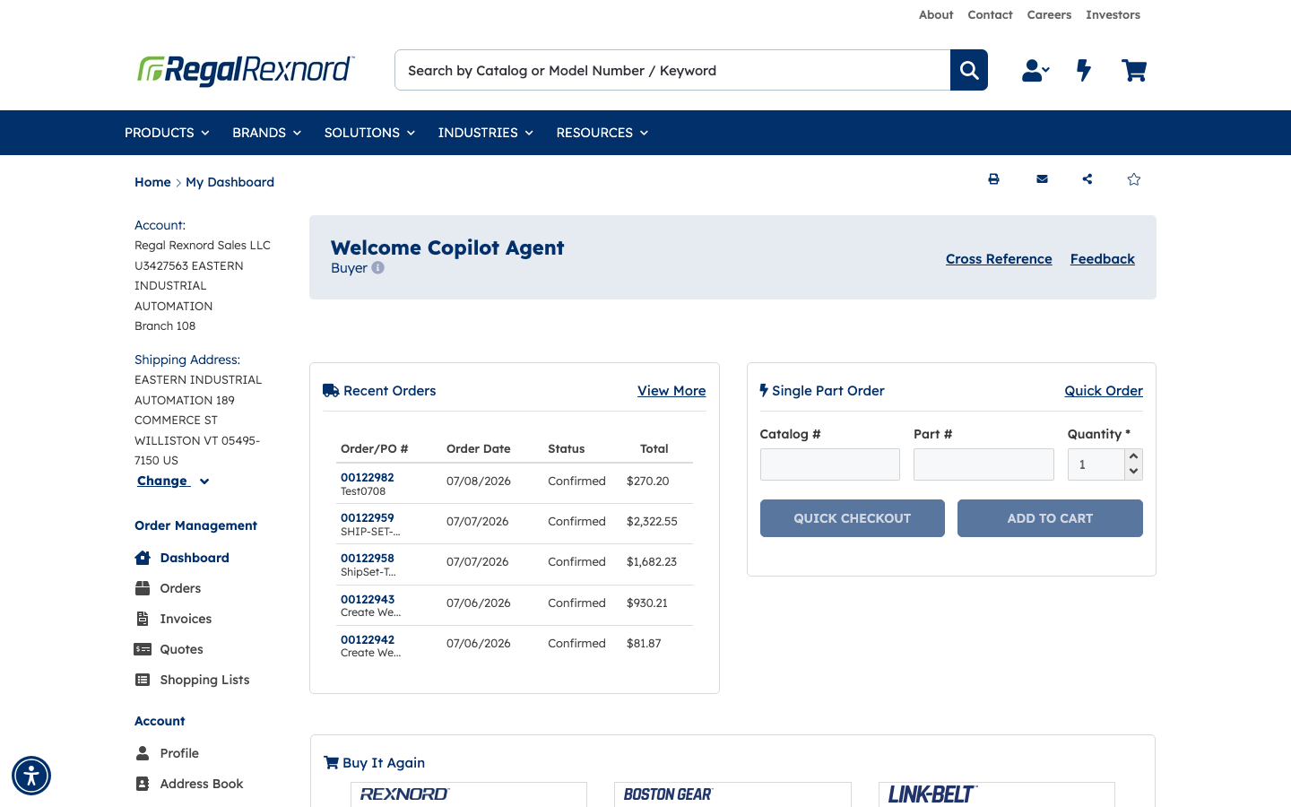 Dashboard — logged in as Copilot Agent