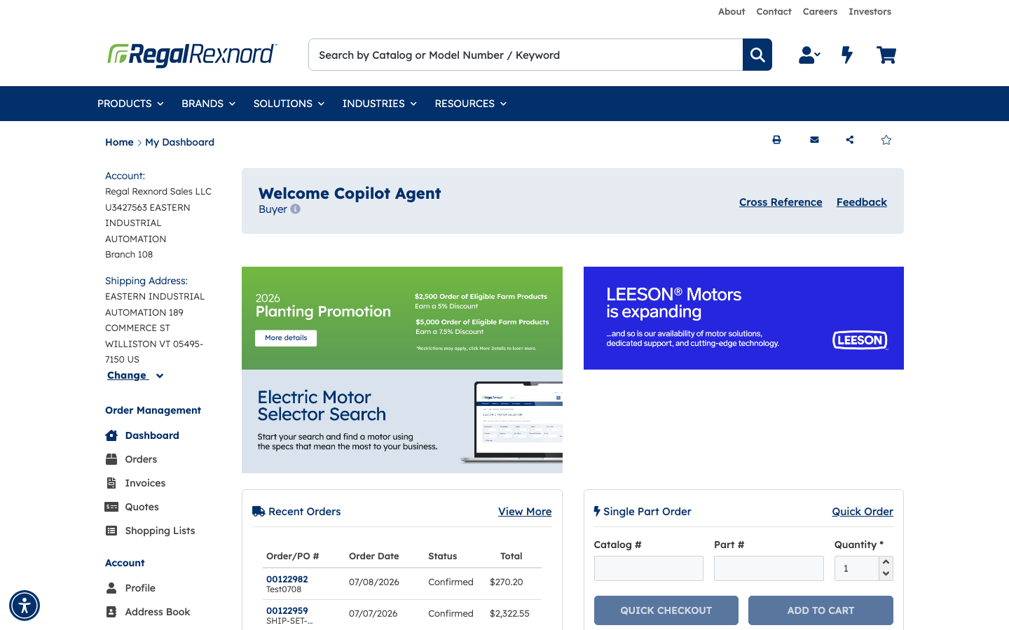Dashboard after login showing Welcome Copilot Agent