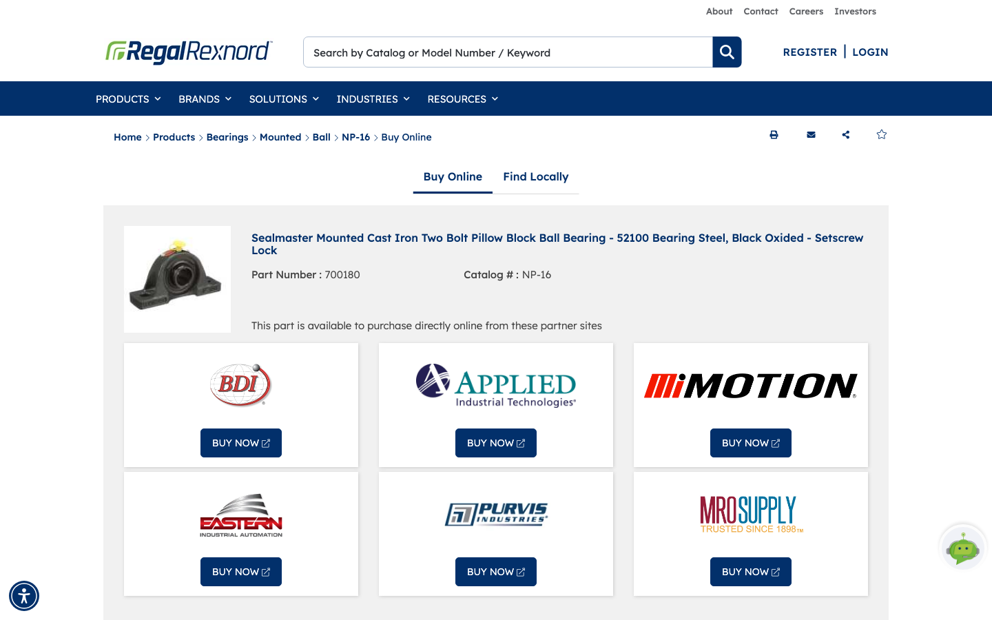 Buy Online tab listing six partner retailers with BUY NOW links for part 700180