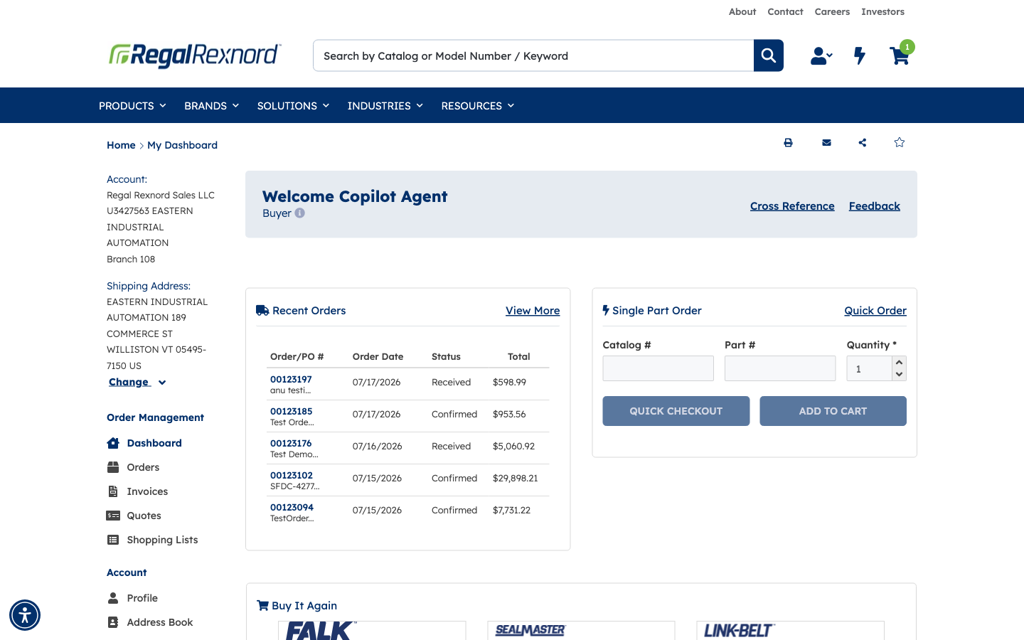 Authenticated dashboard showing Welcome Copilot Agent