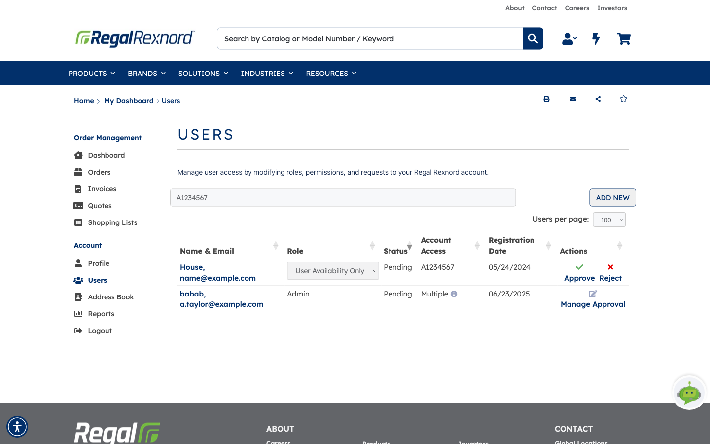 Users list filtered to one account