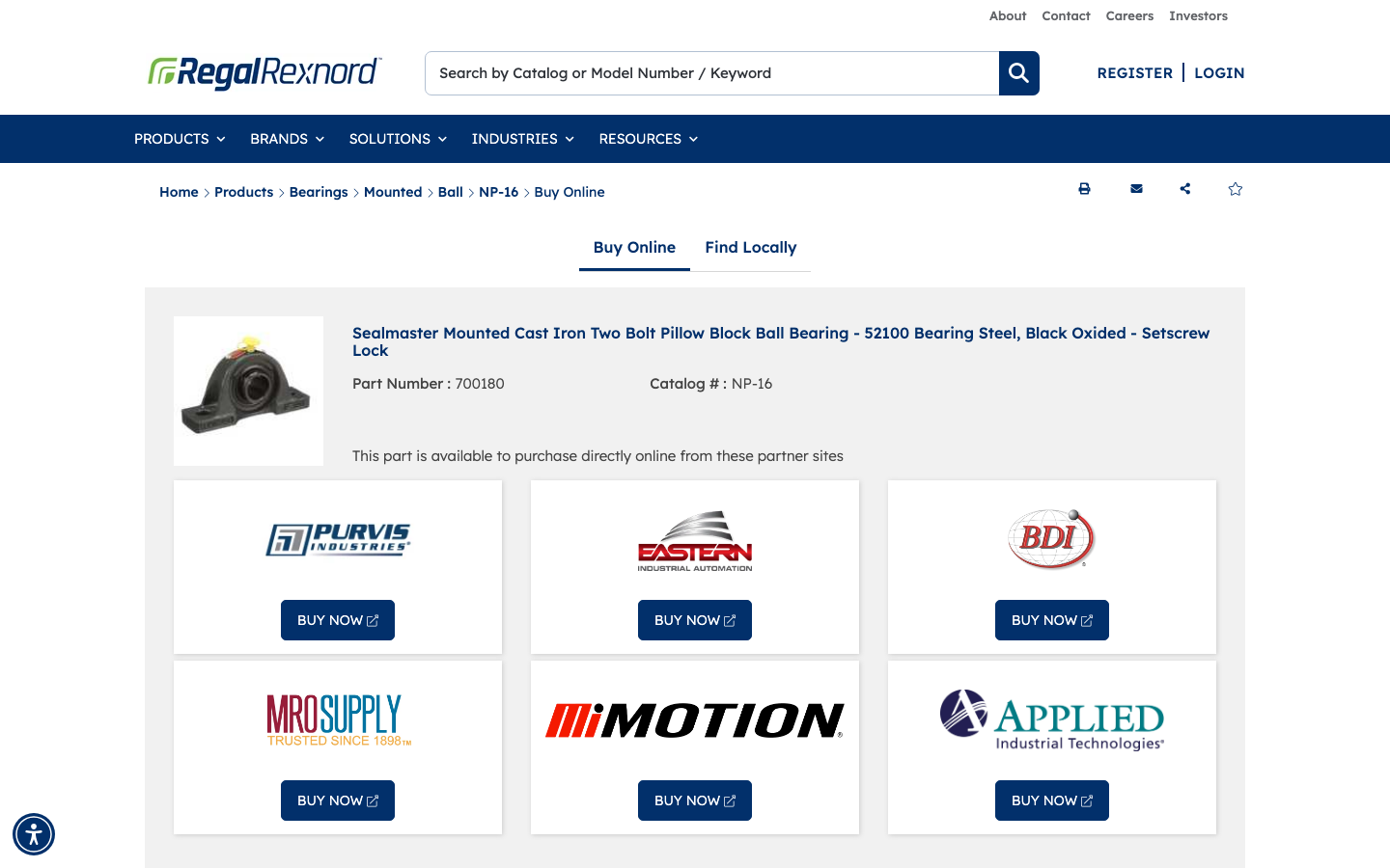 Buy Online tab showing six partner retailers with BUY NOW links for part 700180