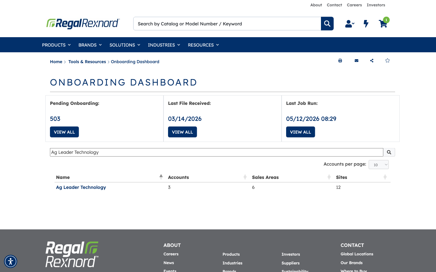 Account table filtered to a single matching account