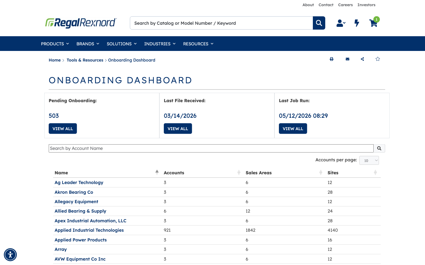 Full account list restored after clearing the search filter