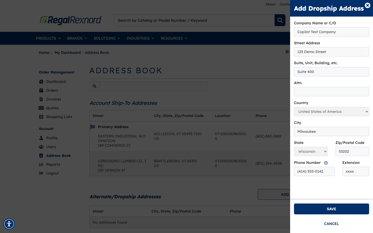 The panel with all the address details filled in