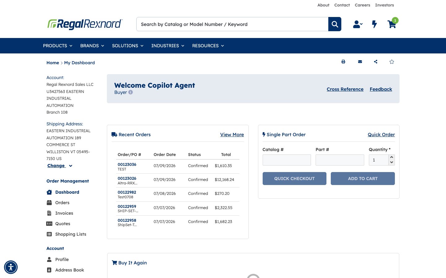 Account dashboard after confirming the account selection