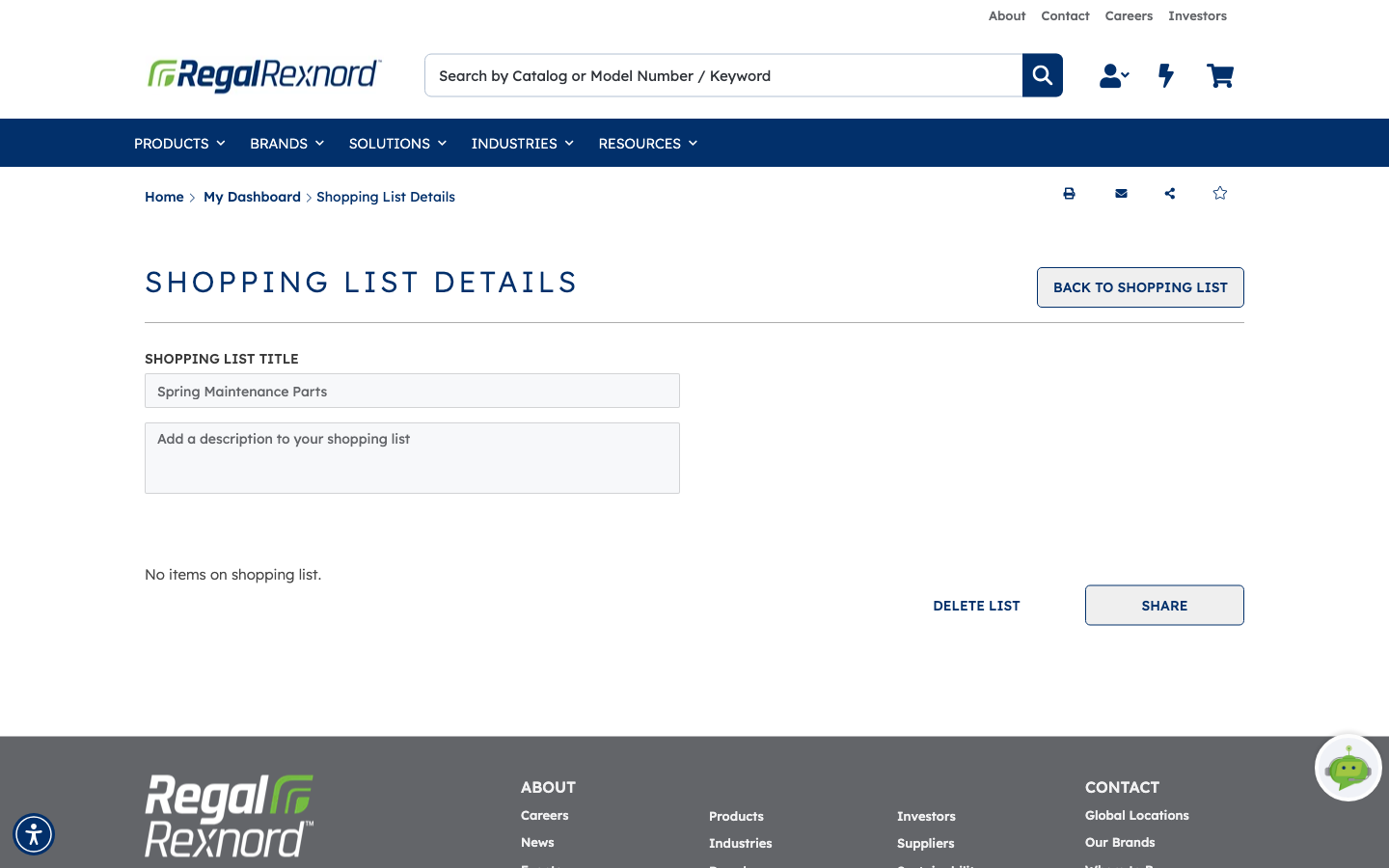 An empty Shopping List Details page