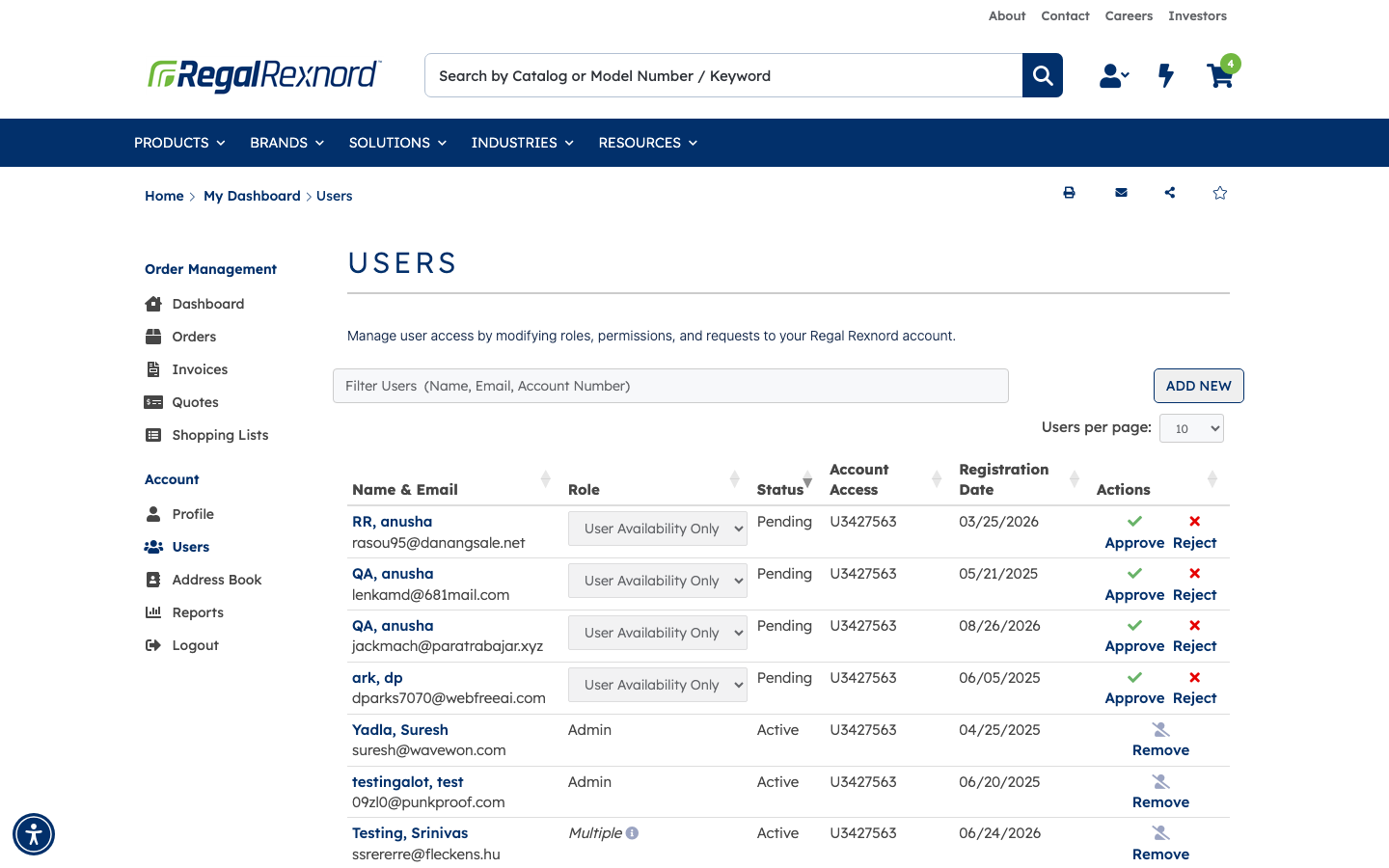 The Users page listing everyone with access to the account