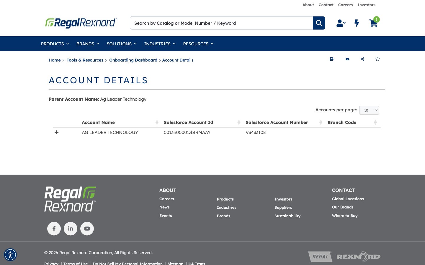 Account details showing name and reference columns