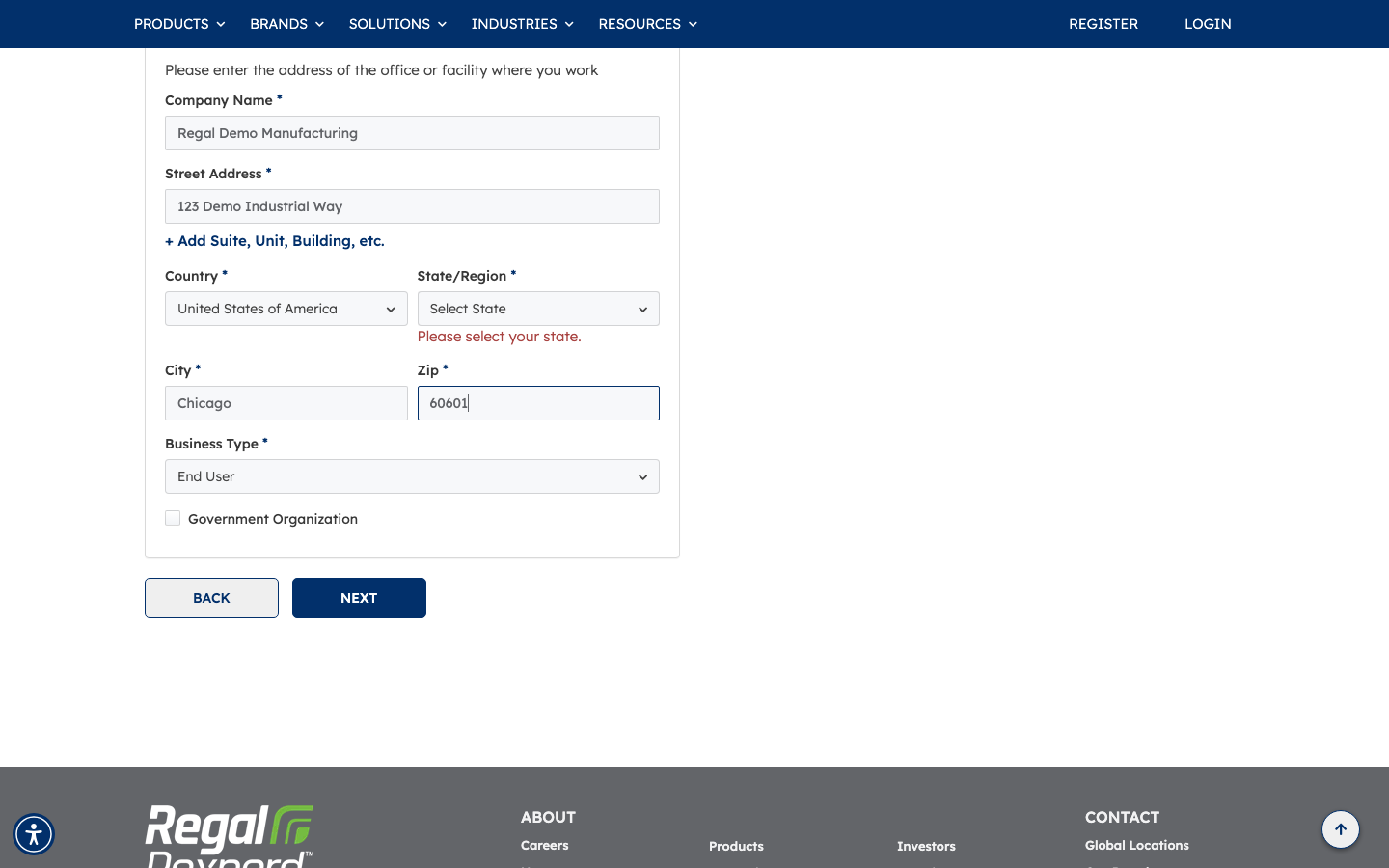 Account details section completed and ready to advance