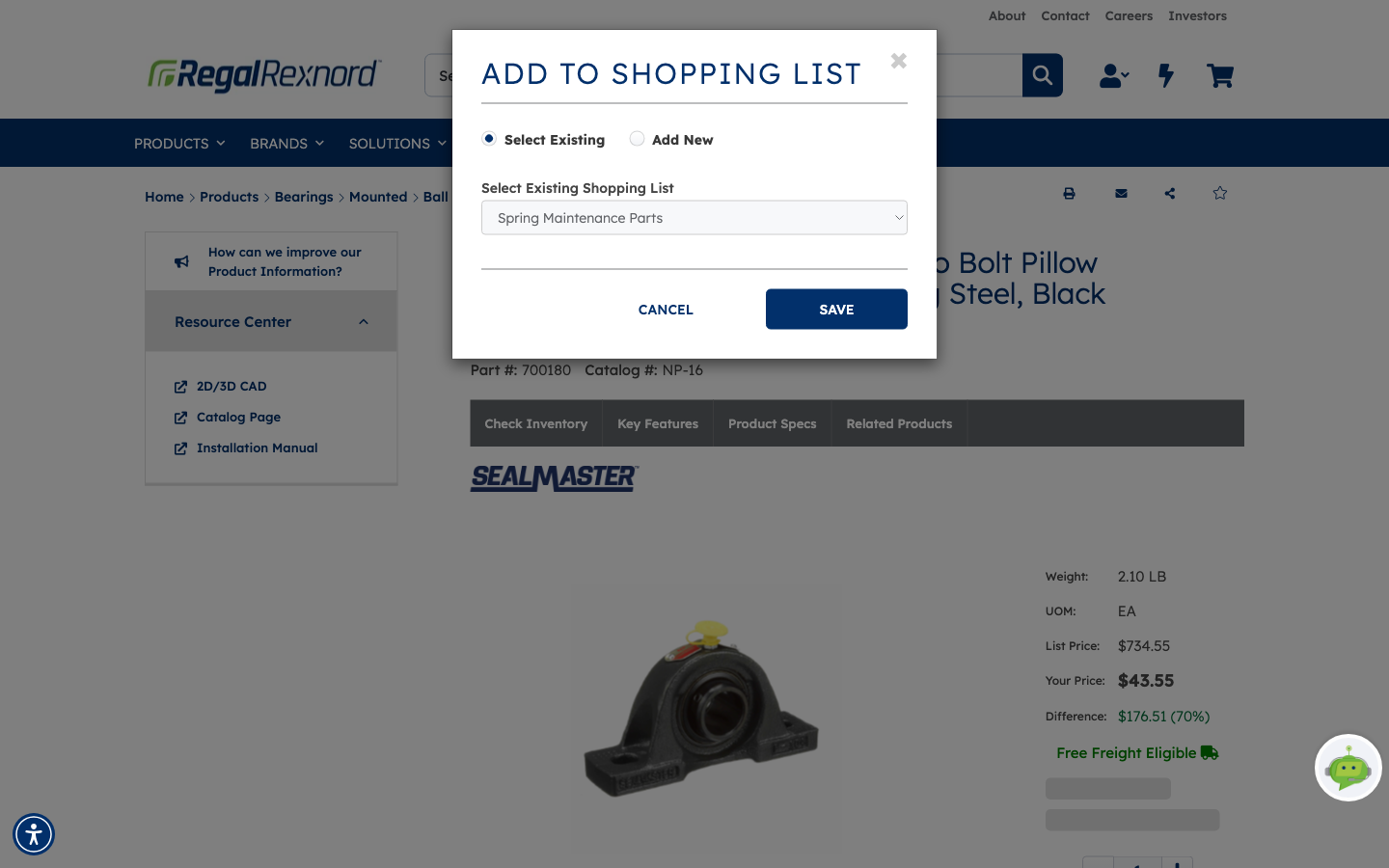 The Add To Shopping List dialog