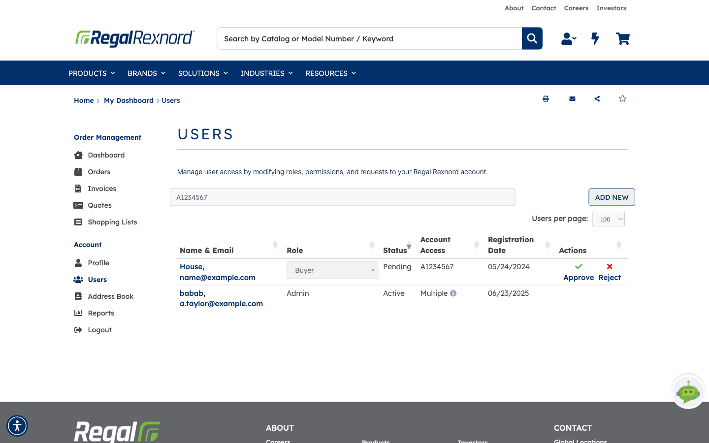 Role drop-down set to Buyer on a pending request