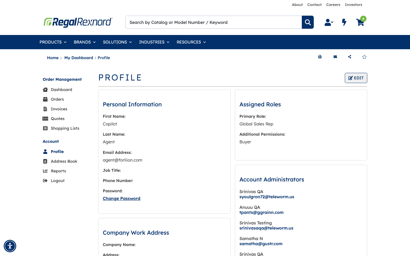 The Profile page, showing the Assigned Roles panel with Global Sales Rep