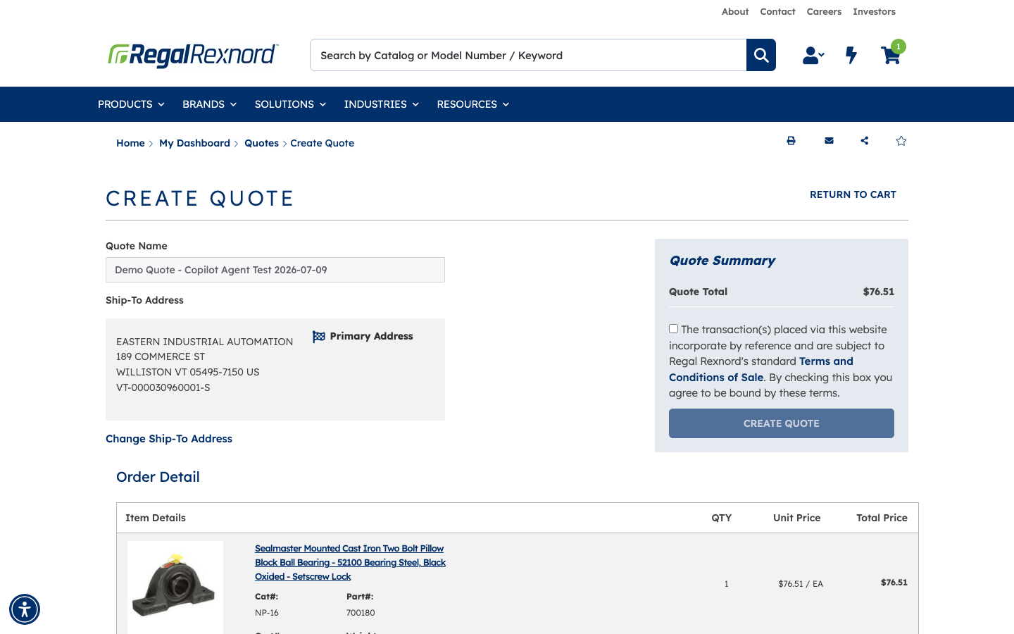 Quote Name field filled in with a descriptive quote name