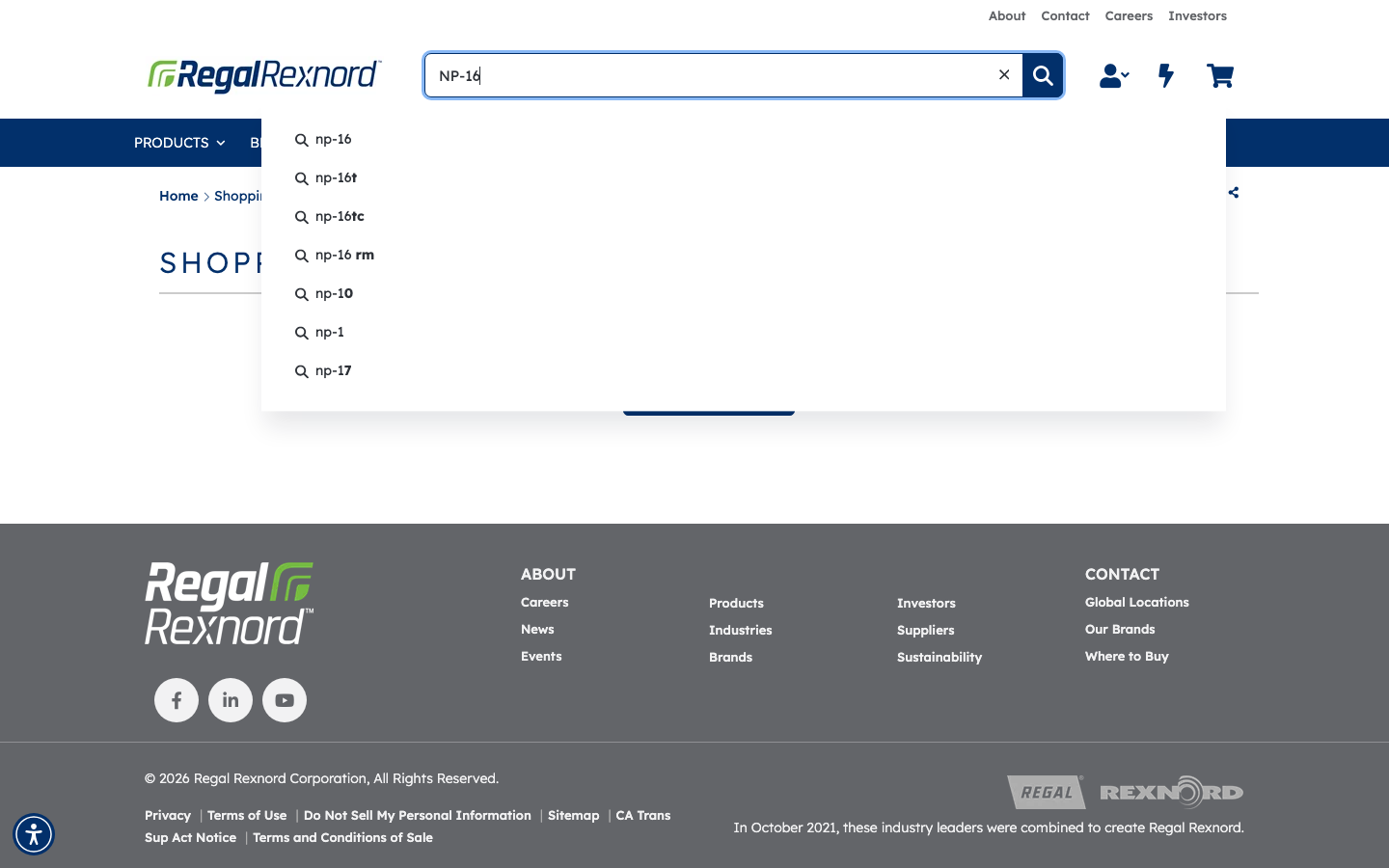 Global search box with NP-16 entered and suggestions showing