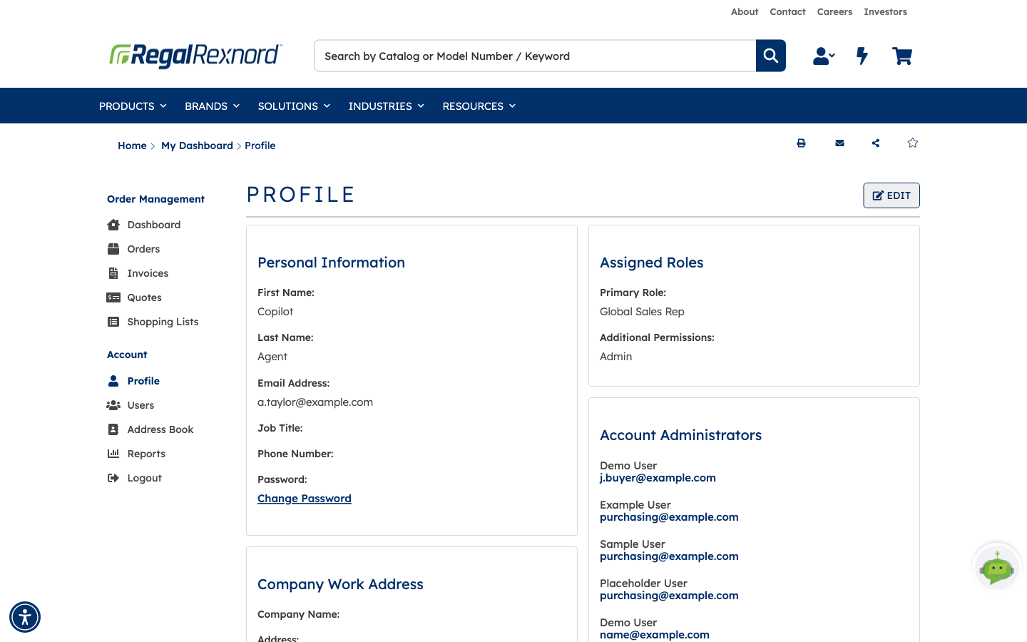 Profile page showing a primary role of Global Sales Rep