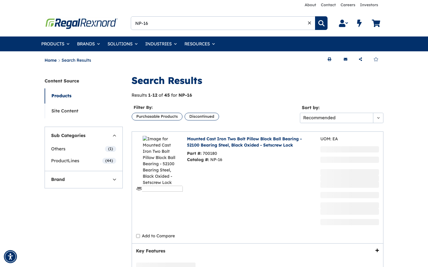 Search results page listing 45 matches for NP-16