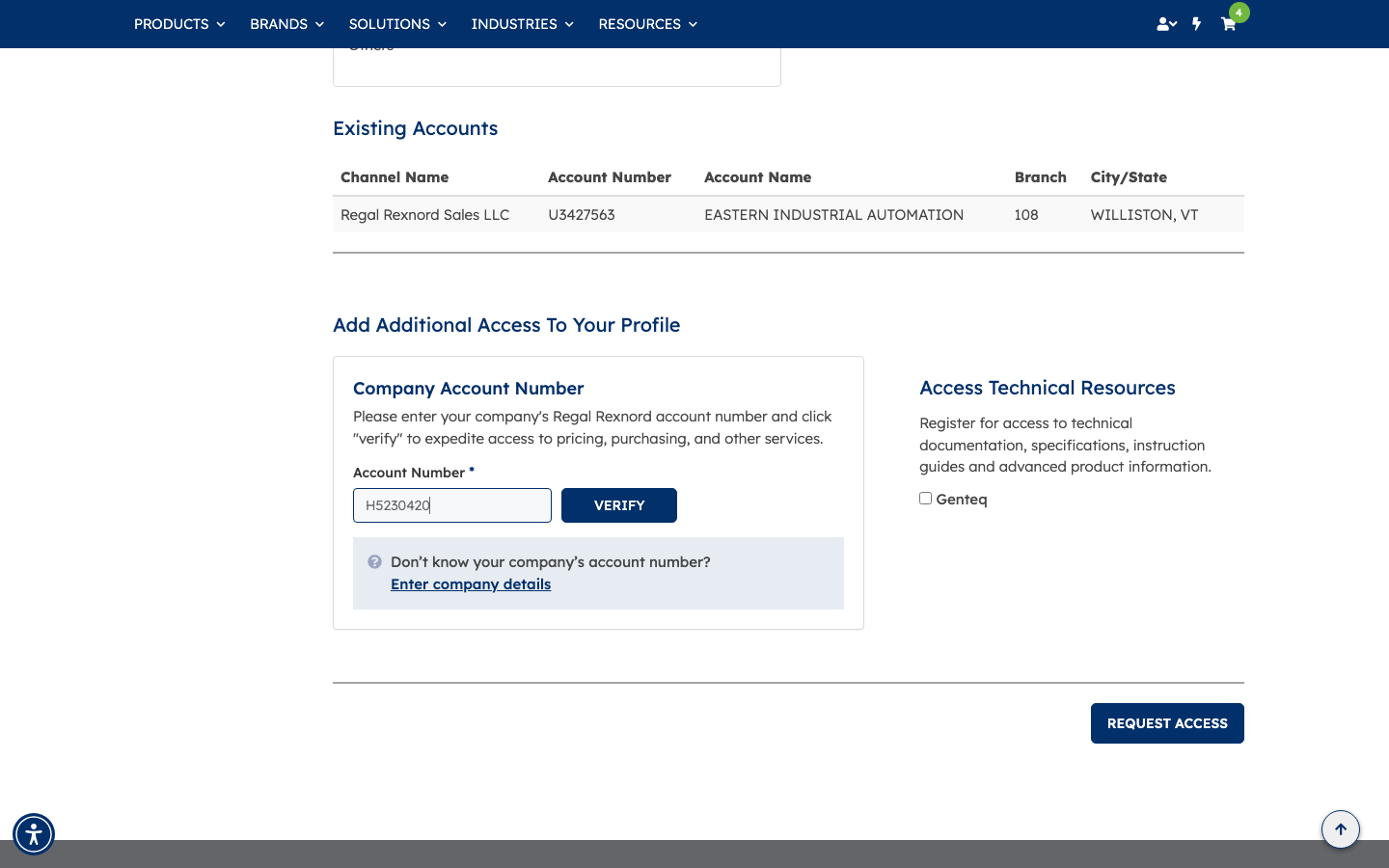 The account number H5230420 typed into the Company Account Number field