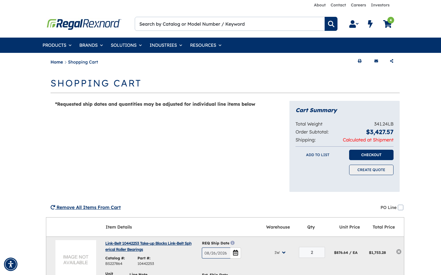 Shopping cart summary showing order subtotal matching the Quick Order total