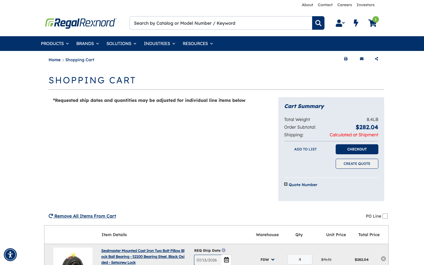 Cart immediately after clicking APPLY — Order Subtotal updated to reflect quoted pricing