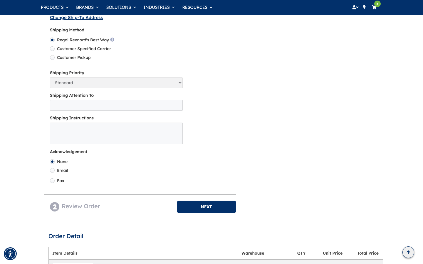 Checkout shipping information section