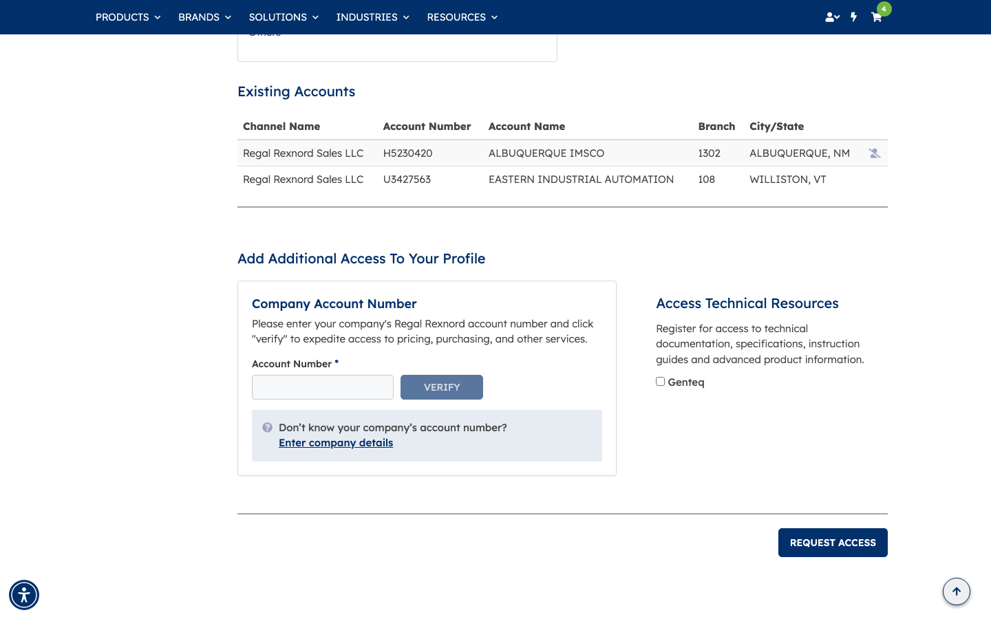 The Existing Accounts table now showing both accounts
