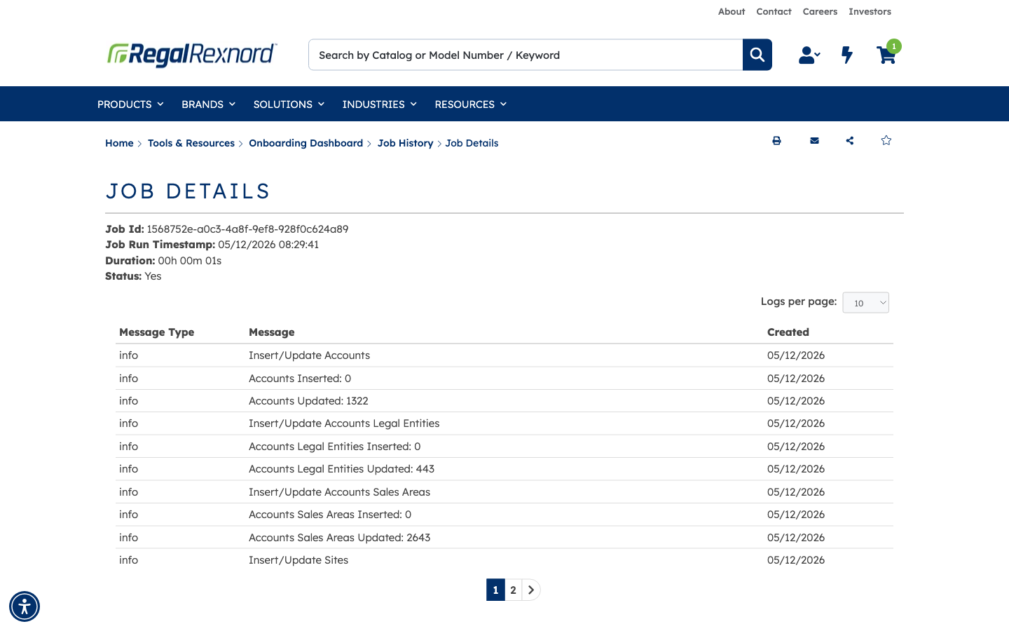 Job details and processing log