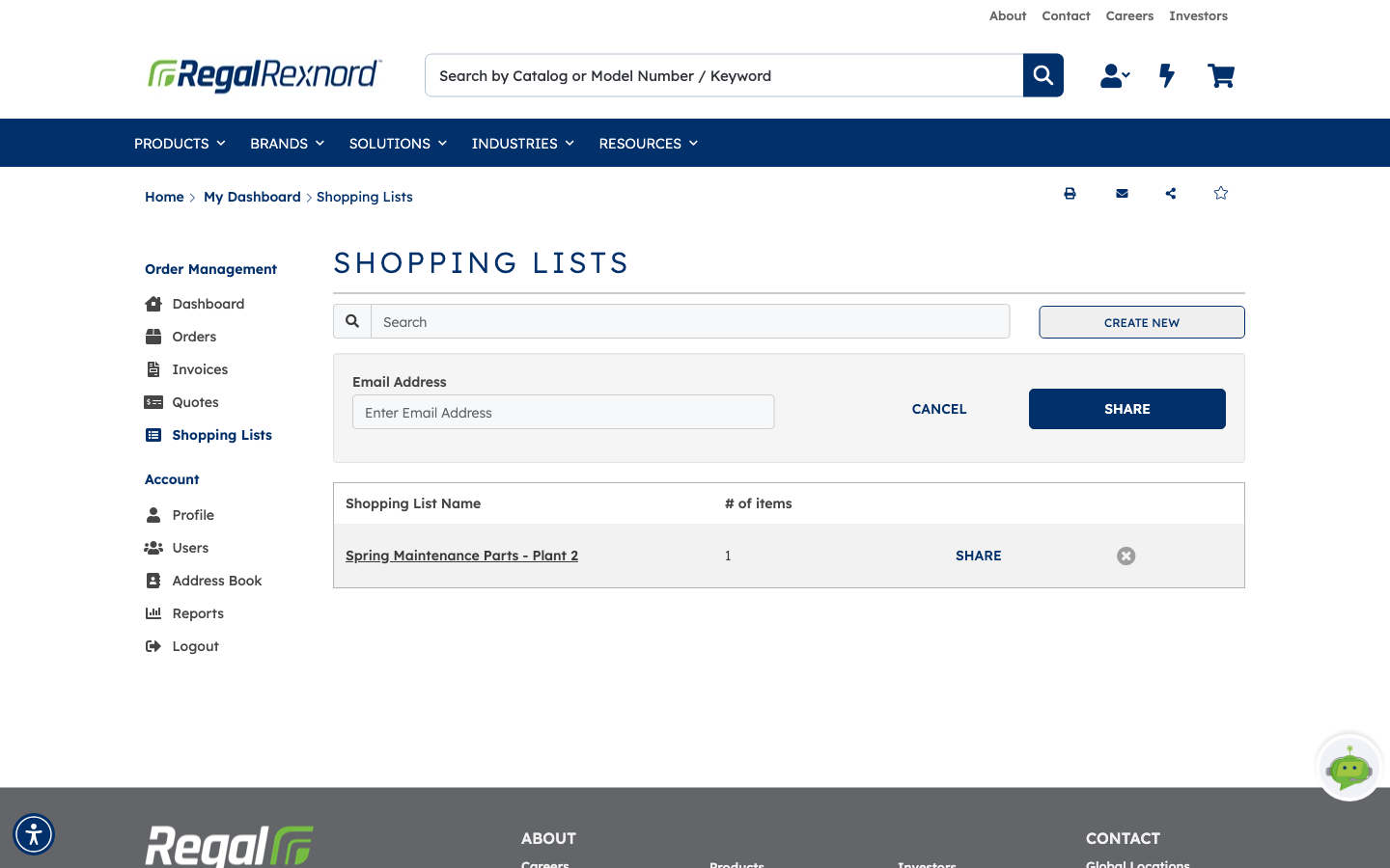 The Share form on the list row