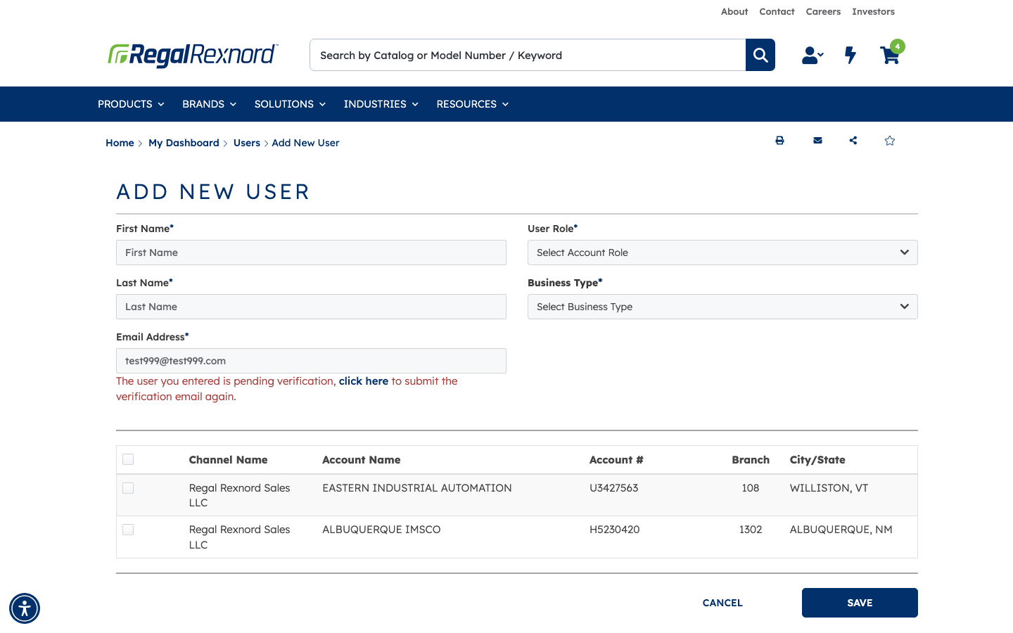 The Add New User form showing a pending verification message