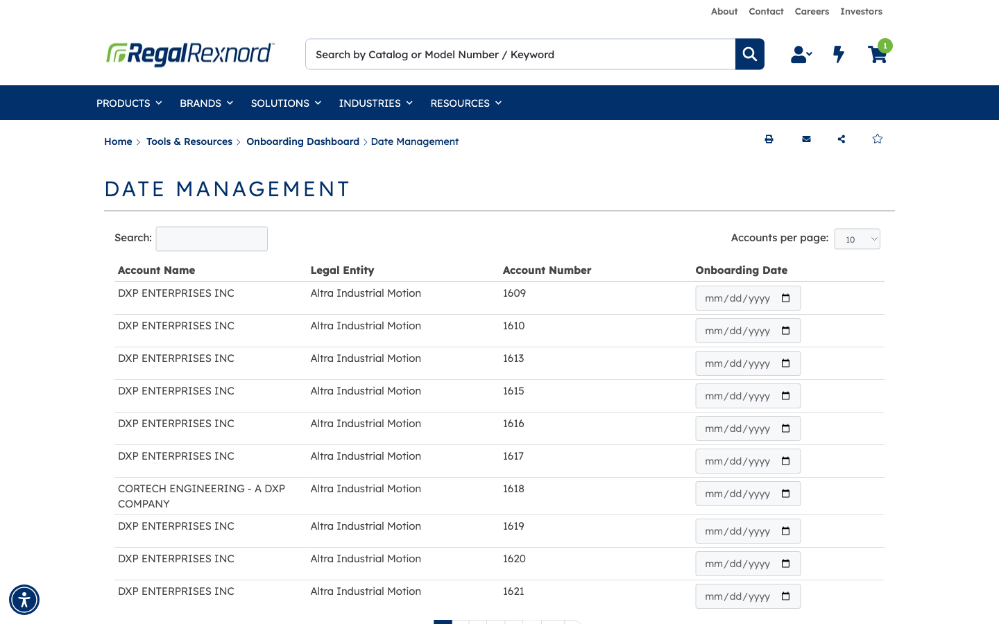 Pending accounts with onboarding date fields