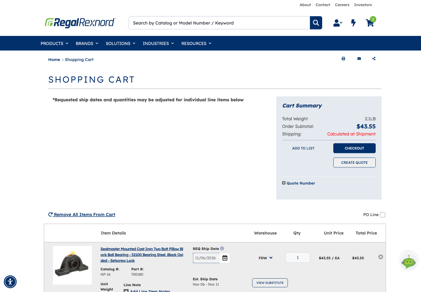 The Shopping Cart after adding the list