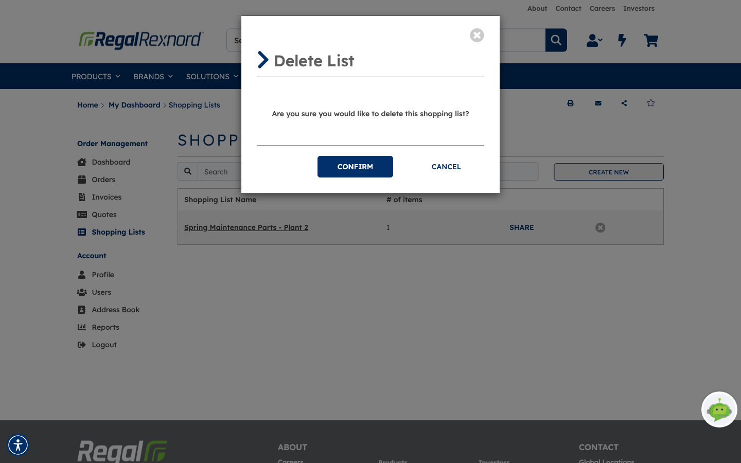 The Delete List confirmation