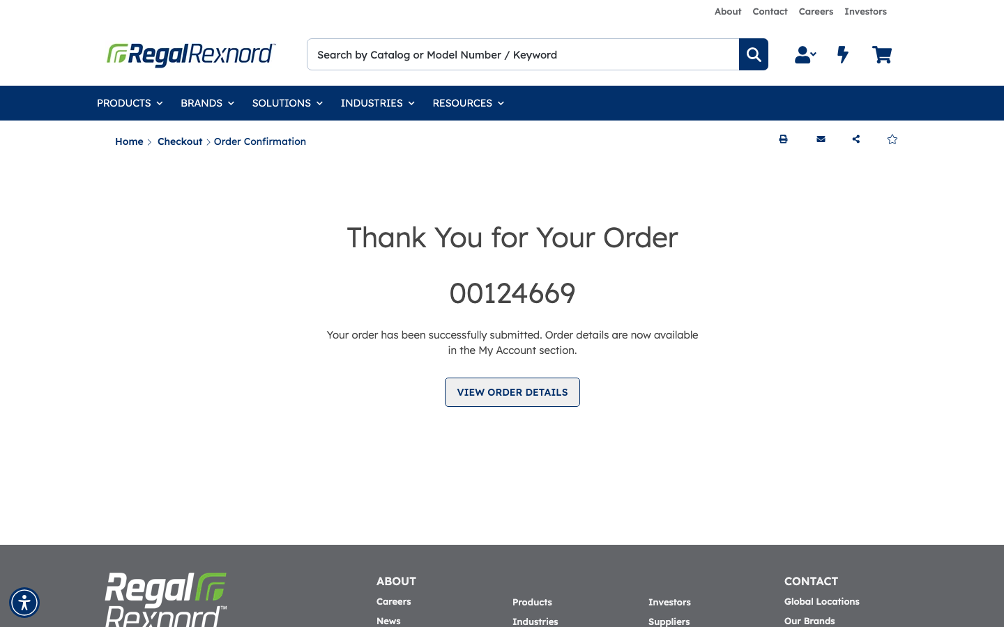 Order confirmation page showing order number 00124669
